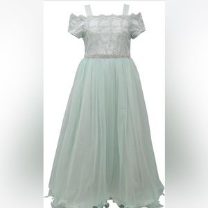 Blue iris and ivy dress elegant cold shoulder used twice with bow in back teal